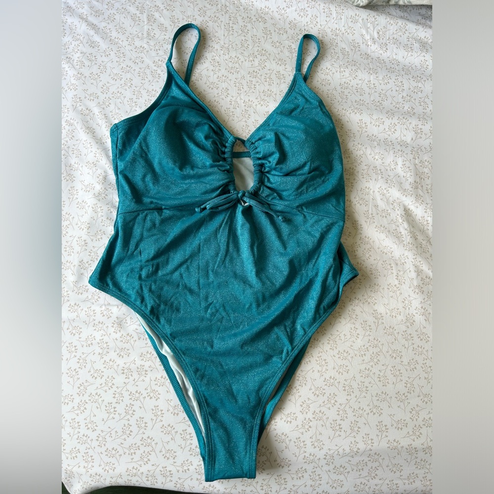 Cupshe Teal Shimmer One Piece Bathing Suit